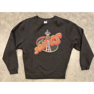Vintage Seattle Sonics Delta Fleece Dark Gray Crewneck Sweatshirt Adult Large